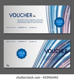 Gift voucher. Vector, illustration. Card template. Blue 