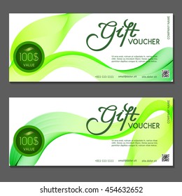 Gift voucher. Vector, illustration. Card template. Green