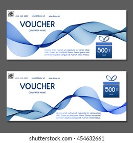 Gift voucher. Vector, illustration. Card template. Blue