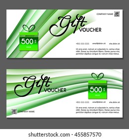 Gift voucher. Vector, illustration. Card template. Green.