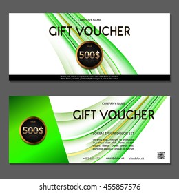 Gift voucher. Vector, illustration. Card template. Green.