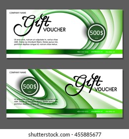 Gift voucher. Vector, illustration. Card template. Green.