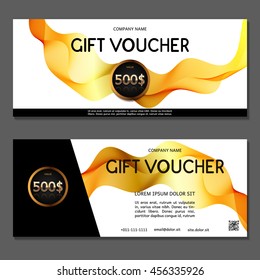 Gift voucher. Vector, illustration. Card template. Gold.