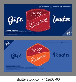 Gift voucher vector illustration to increase sales with labels on the blue background.