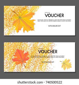 Gift voucher. Vector, illustration.  Yellow leaves. Golden autumn. Template for discount card, coupon, corporate certificate, ticket.