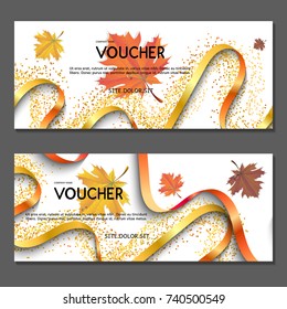 Gift voucher. Vector, illustration.  Yellow leaves. Golden autumn. Template for discount card, coupon, corporate certificate, ticket.