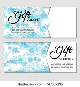 Gift voucher. Vector, illustration.Template for discount card, coupon, corporate certificate, ticket.  Background for a Happy New Year and Merry Christmas. Blue.
