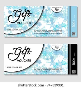 Gift voucher. Vector, illustration.Template for discount card, coupon, corporate certificate, ticket.  Background for a Happy New Year and Merry Christmas. Blue.
