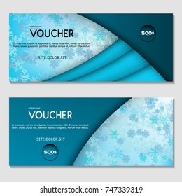 Gift voucher. Vector, illustration.Template for discount card, coupon, corporate certificate, ticket.  Background for a Happy New Year and Merry Christmas. Blue.
