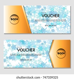Gift voucher. Vector, illustration.Template for discount card, coupon, corporate certificate, ticket.  Background for a Happy New Year and Merry Christmas. Blue.
