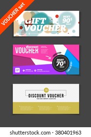 Gift voucher vector set. Sale voucher vector illustration. Store voucher with text. Shop voucher promotion. Restaurant voucher vector background. Voucher for print. Discount voucher design.