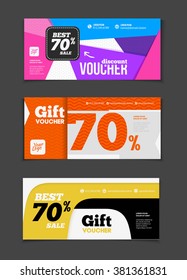 Gift voucher vector set. Sale voucher vector illustration. Store voucher with text. Shop voucher promotion. Restaurant voucher vector background. Voucher for print. Discount voucher design.