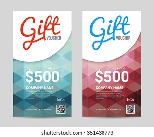 Gift voucher Vertical Template with colorful and modern Hexagonal design. Certificate Coupon design template