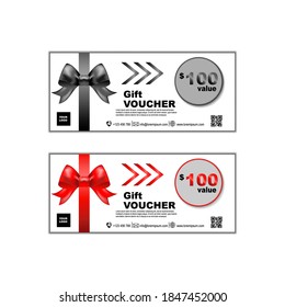 Gift vouchers are available in grey and red. Space for text and contact information. Sample design for stores, promotions, and ads.