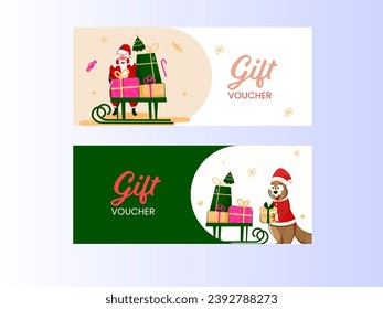 Gift Vouchers Banner or Horizontal Template Design in Two Color Options, Merry Christmas Celebration Concept.