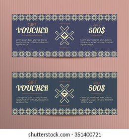 Gift vouchers with elegant design. Vector templates for coupon or discount card. Sales flyers with logo.