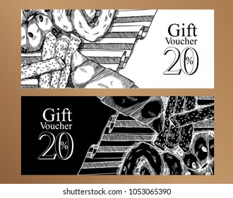 Gift vouchers food design template.Black and white.
