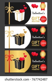 Gift vouchers. Great for Valentine s Day sales. Vector gift coupons.