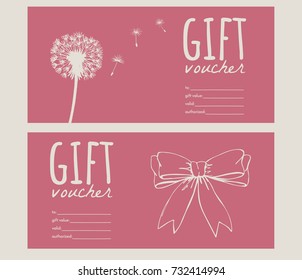 a gift vouchers with hand drawn elements; creative vector banners;  design concept for gift coupon, invitation, certificate, flyer, ticket.