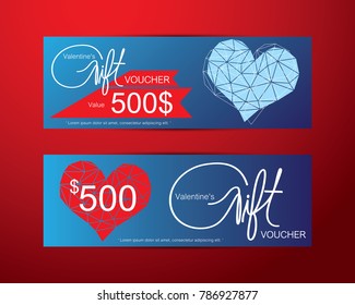 Gift vouchers Happy Valentine's day template, Banner, Header, Brochure, Love, Coupon. Triangle heart vector and illustration