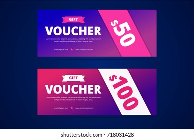 Gift vouchers with modern gradient style for special offers and presents. Vector template for coupon and certificate.