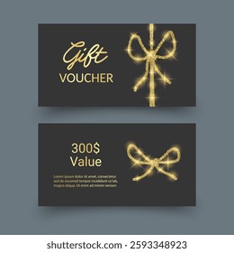 Gift vouchers with ribbons. Elegant template for a festive gift card, coupon and certificate. Discount Coupon Template Vector Illustration