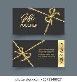 Gift vouchers with ribbons. Elegant template for a festive gift card, coupon and certificate. Discount Coupon Template Vector Illustration