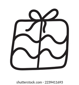 Regalo con líneas onduladas en estilo doodle. Imagen aislada de vectores para uso en diseño festivo