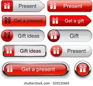 Gift web red buttons for website or app. Vector eps10.