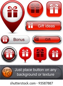 Gift web red buttons for website or app. Vector eps10.