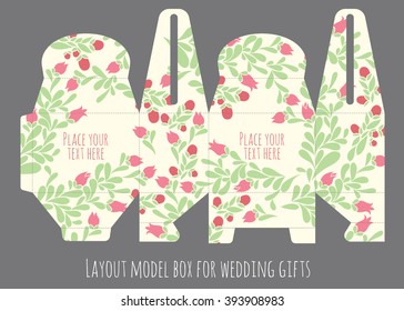 Gift wedding favor box template with nature pattern - abstract vector floral pattern flowers blossom