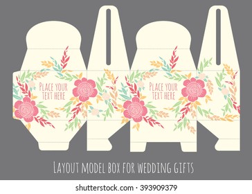 Gift wedding favor box template with nature pattern - abstract vector floral pattern flowers blossom