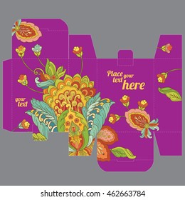 Gift wedding favor box template with nature pattern - abstract vector floral oriental flower pattern