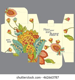 Gift wedding favor box template with nature pattern - abstract vector floral oriental flower pattern