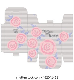 Gift wedding favor die box design template with nature pattern - abstract vector nature pattern with rose