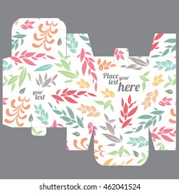 Gift wedding favor die box design template with nature pattern - abstract vector nature pattern with branches and leaves