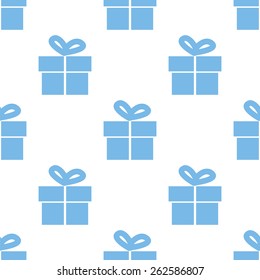 Gift white and blue seamless pattern for web design. Vector symbol