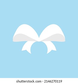 Gift white bow with ribbon isolated. Decorative element for present. Cartoon vector illustration. Flat style design