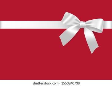 Gift white bow and satin ribbon. Isolated realistic design element for holiday gift decoration, gift card, present, discount and special offer.