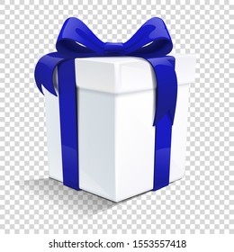 Gift. White box with a blue bow. Gift white box isolated on a white background. Vector file