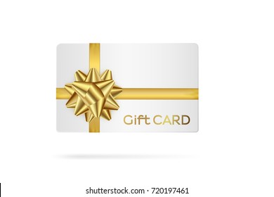 Gift White Card With Golden Ribbon. Template Vector Illustration