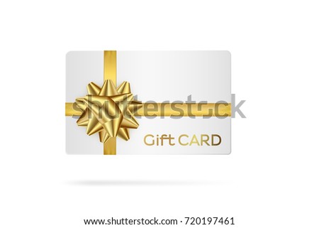 Gift white card with golden ribbon. Template vector illustration