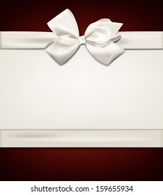 Gift white ribbon with bow over brown and beige background. Vector illustration.