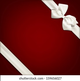 Gift white ribbon with bow over red background. Vector illustration. 