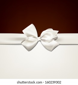 Gift white ribbon with bow over brown and beige background. Vector illustration. 