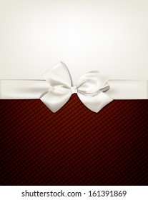 Gift white ribbon with bow over brown and beige background. Vector illustration.