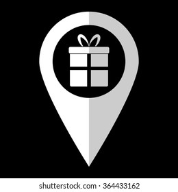 gift - white vector icon;  map pointer