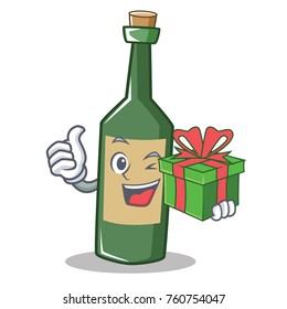 With gift wine bottle character cartoon