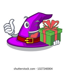 With gift witch hat isolated with the mascot
