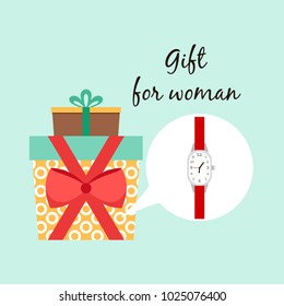 Gift for woman with red hands watch vector illustration